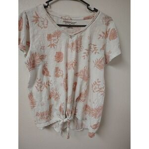 The Sweatshirt Project Womens M Tropical  Floral Tie Front Slub Knit Tee Pink